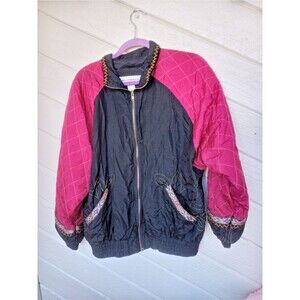 Vintage Westbound Sport Womens Sz L Nylon Windbreaker Jacket shoulder pads Y2K